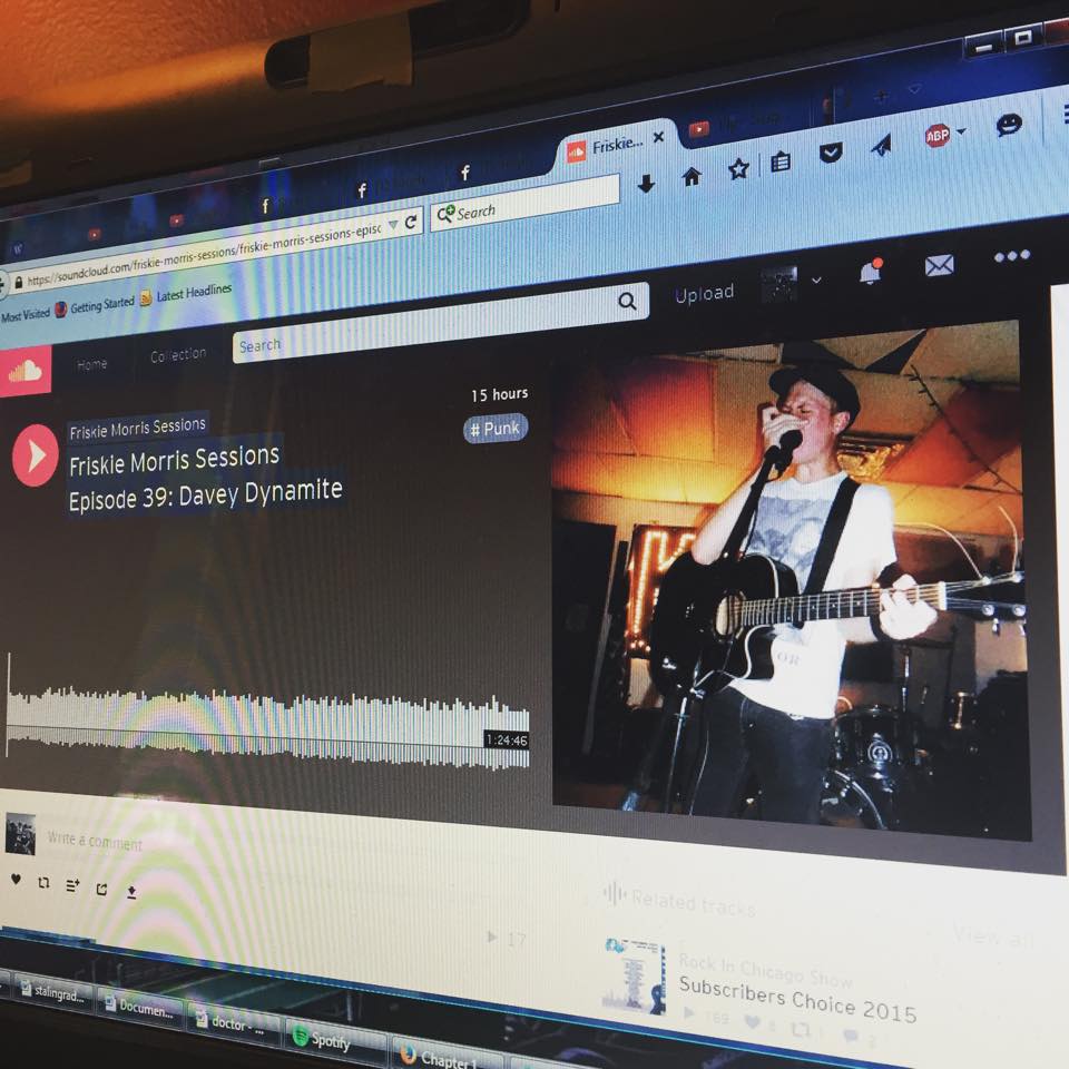 Picture of computer screen with picture of Davey singing and the Friskie Morris Sessions episode audio player